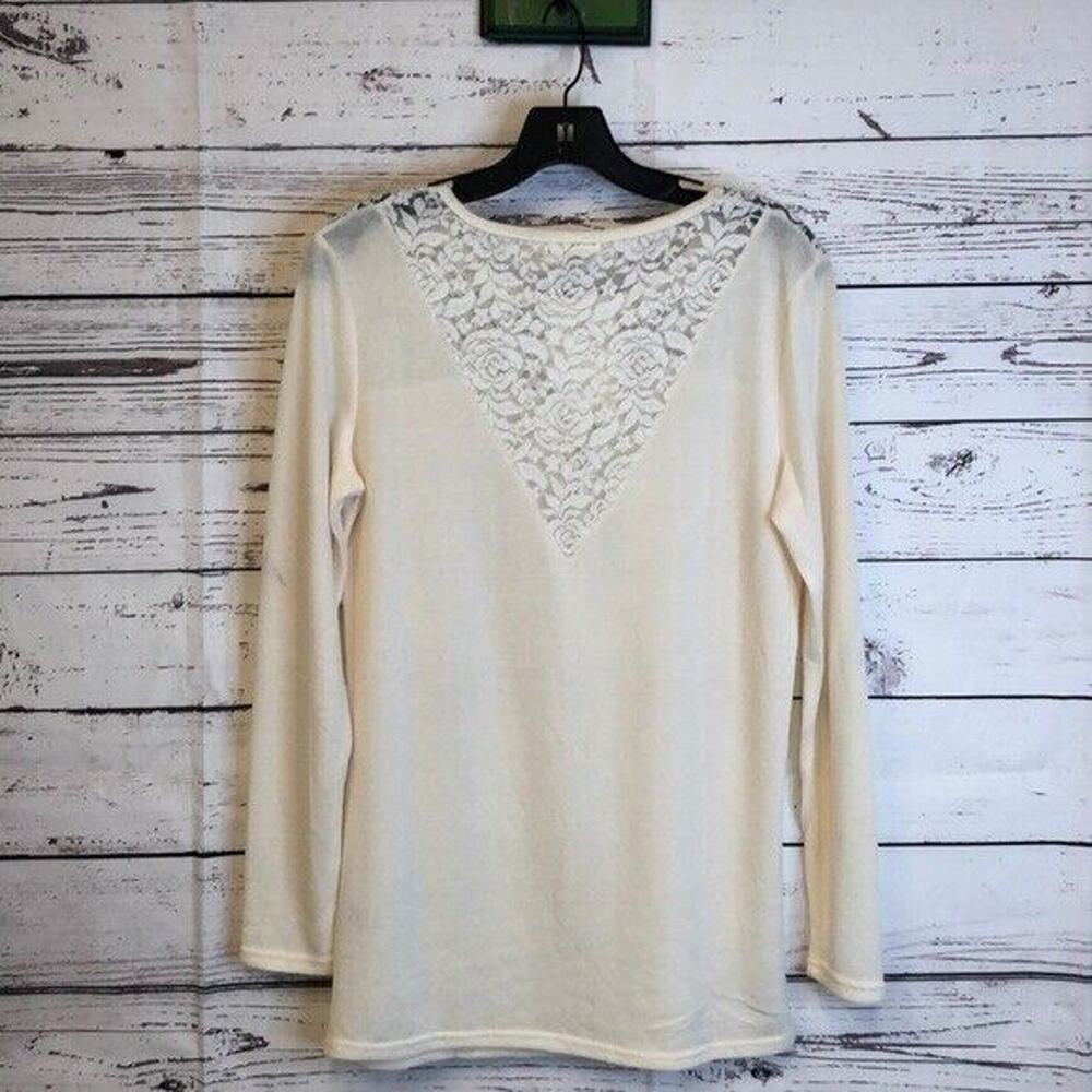 Miracle USA Ivory lace Shoulder soft light 5% cashmere tunic S Sweater Top NWT - Picture 5 of 7